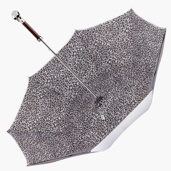Grey leopard-print umbrella with long handle - Image 3