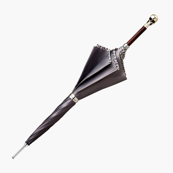 Grey leopard-print umbrella with long handle - Image 4