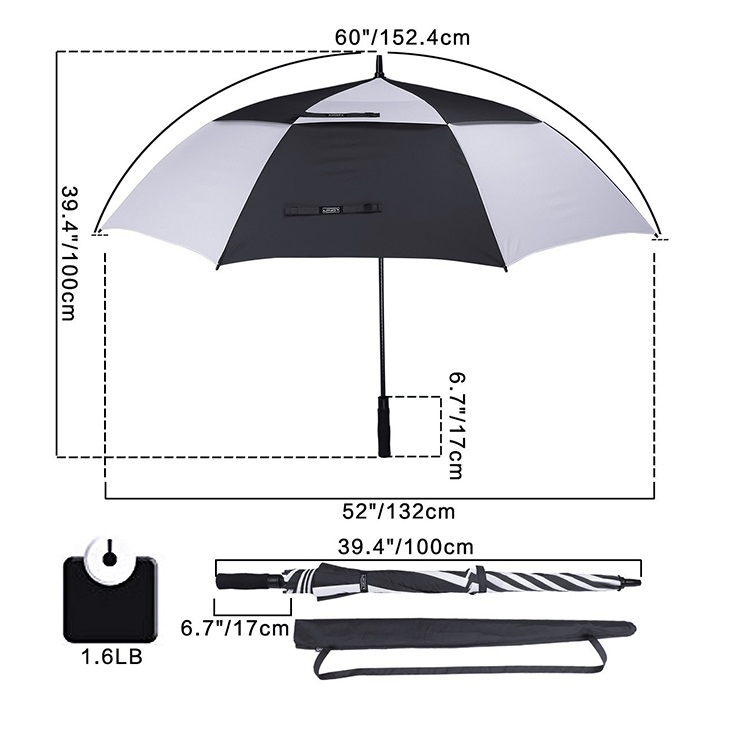 custom logo golf umbrella wholesale: windproof, double layer, auto open