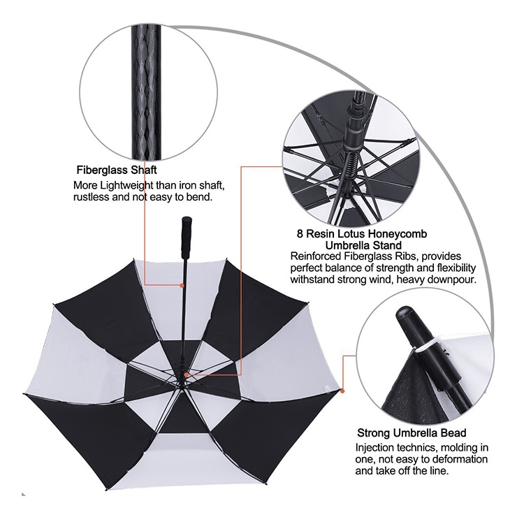 custom logo golf umbrella wholesale: windproof, double layer, auto open