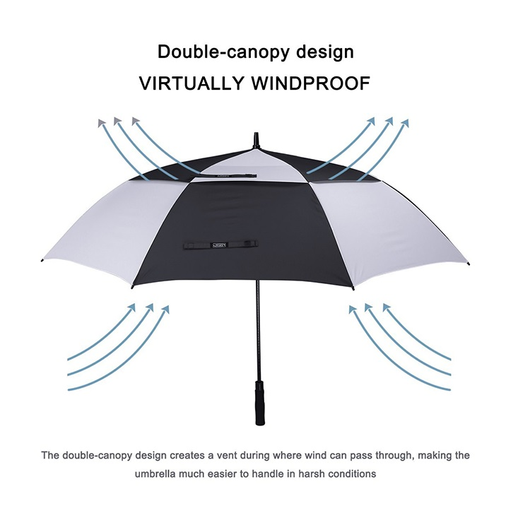 custom logo golf umbrella wholesale: windproof, double layer, auto open