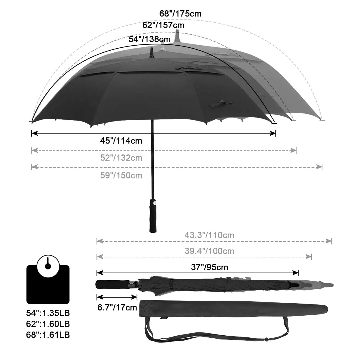 custom logo double layer windproof golf umbrella wholesale