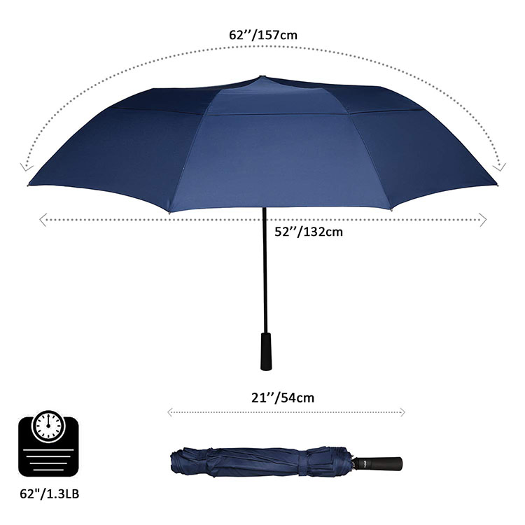 custom logo navy large windproof 2 fold golf umbrella