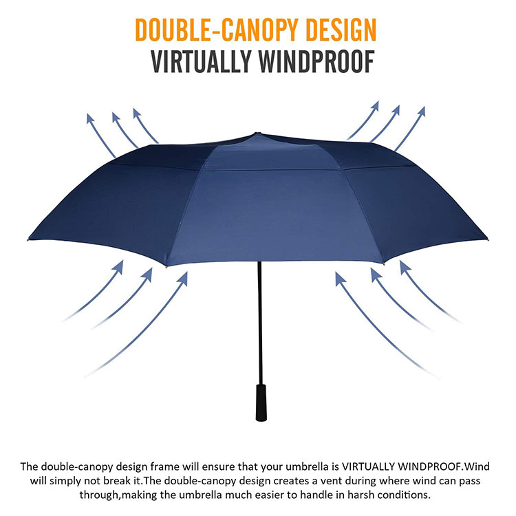 custom logo navy large windproof 2 fold golf umbrella