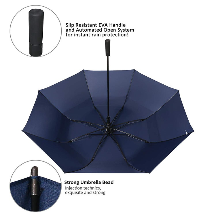custom logo navy large windproof 2 fold golf umbrella