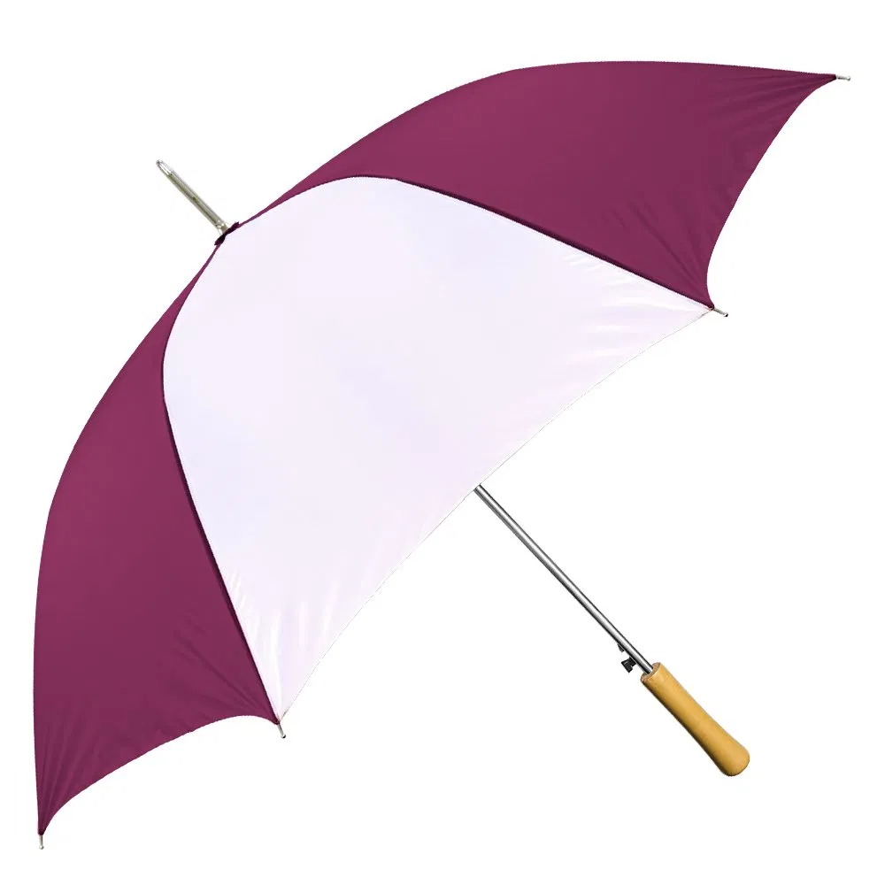 custom golf umbrellas: red & white wooden handle automatic umbrellas on sale