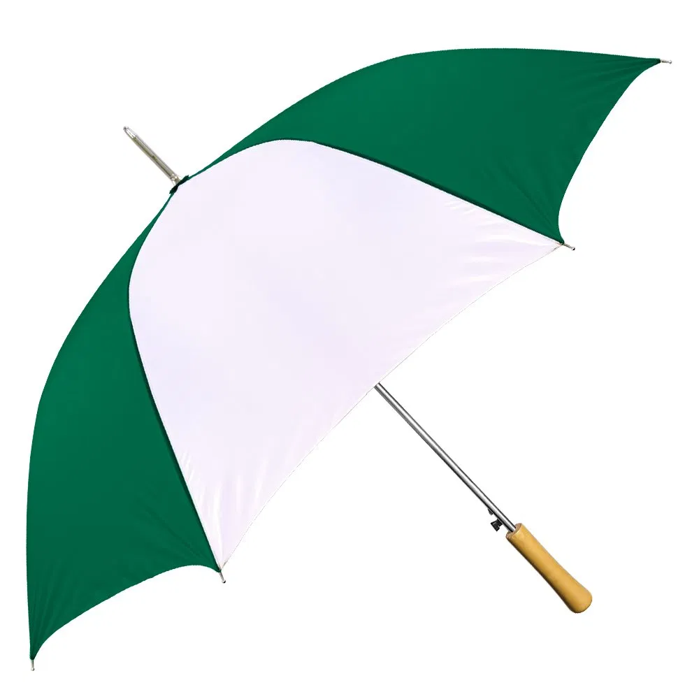 custom golf umbrellas: red & white wooden handle automatic umbrellas on sale