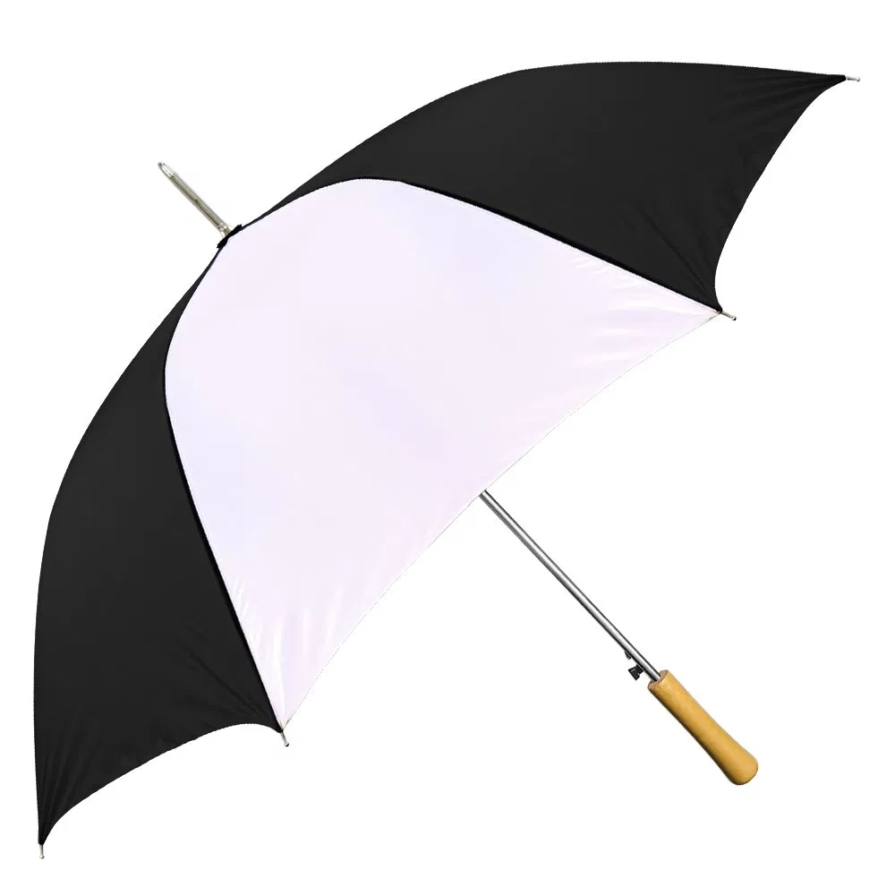 custom golf umbrellas: red & white wooden handle automatic umbrellas on sale
