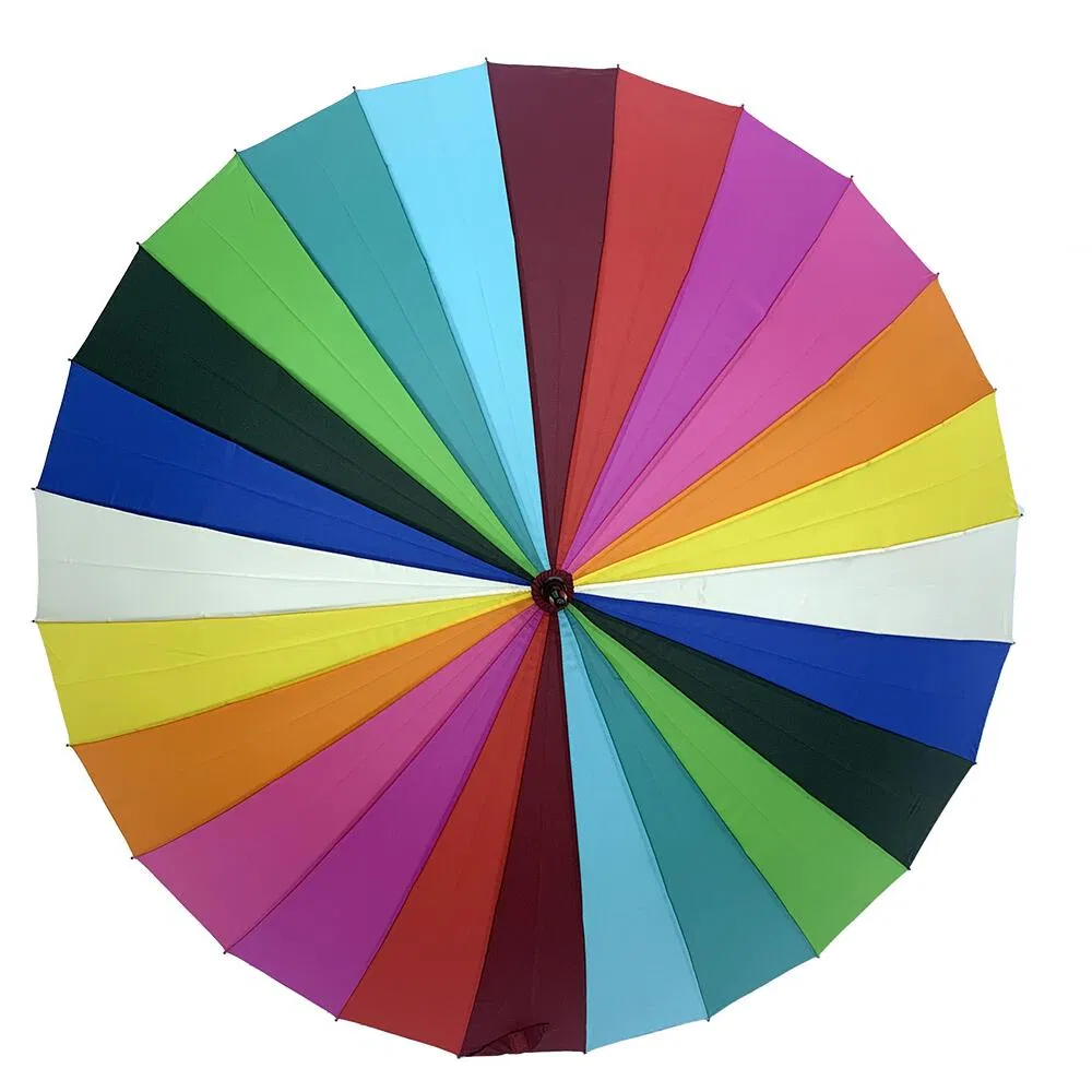 custom 25 inch 24 rib manual straight rainbow umbrella for outdoor use