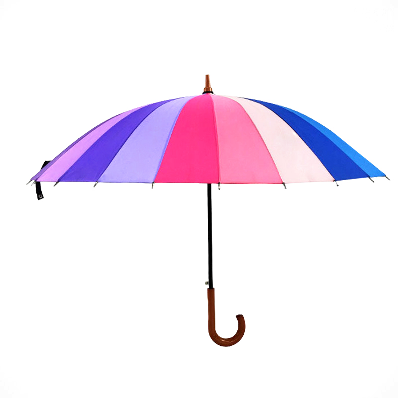 custom colorful automatic rainbow golf umbrella with curved handle