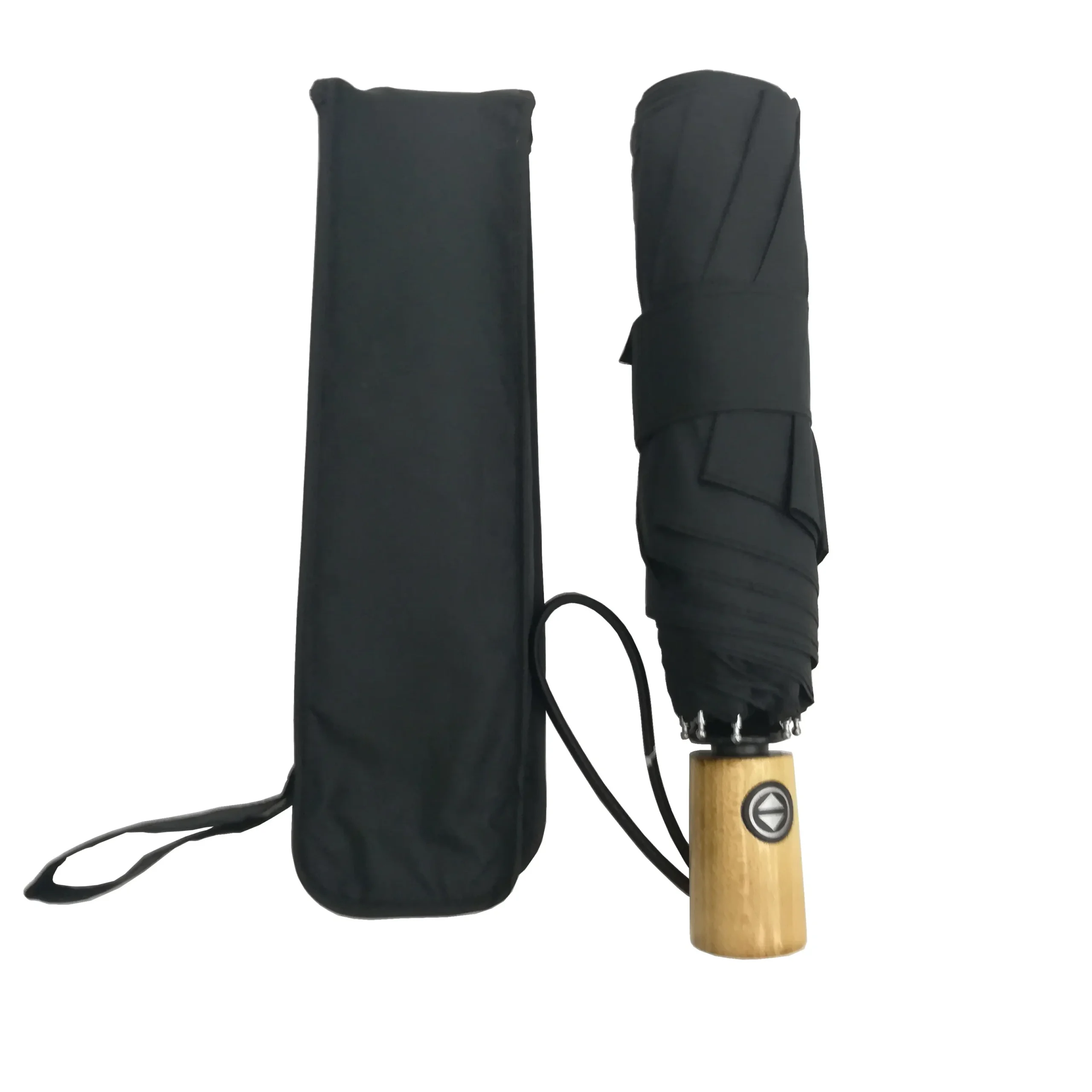custom double layer auto open 3 fold wooden handle umbrella