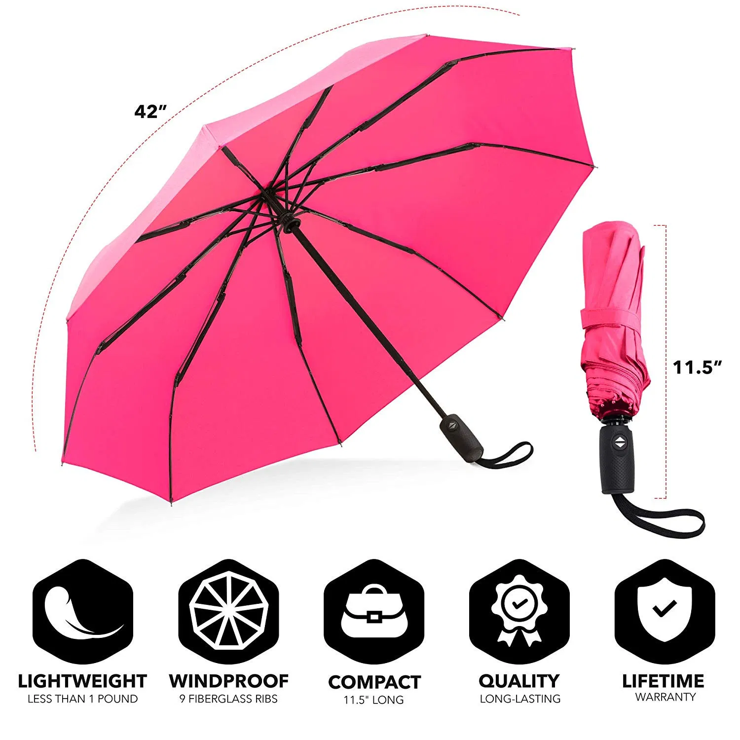 custom pink 3 fold auto umbrella with logo printing for girls
