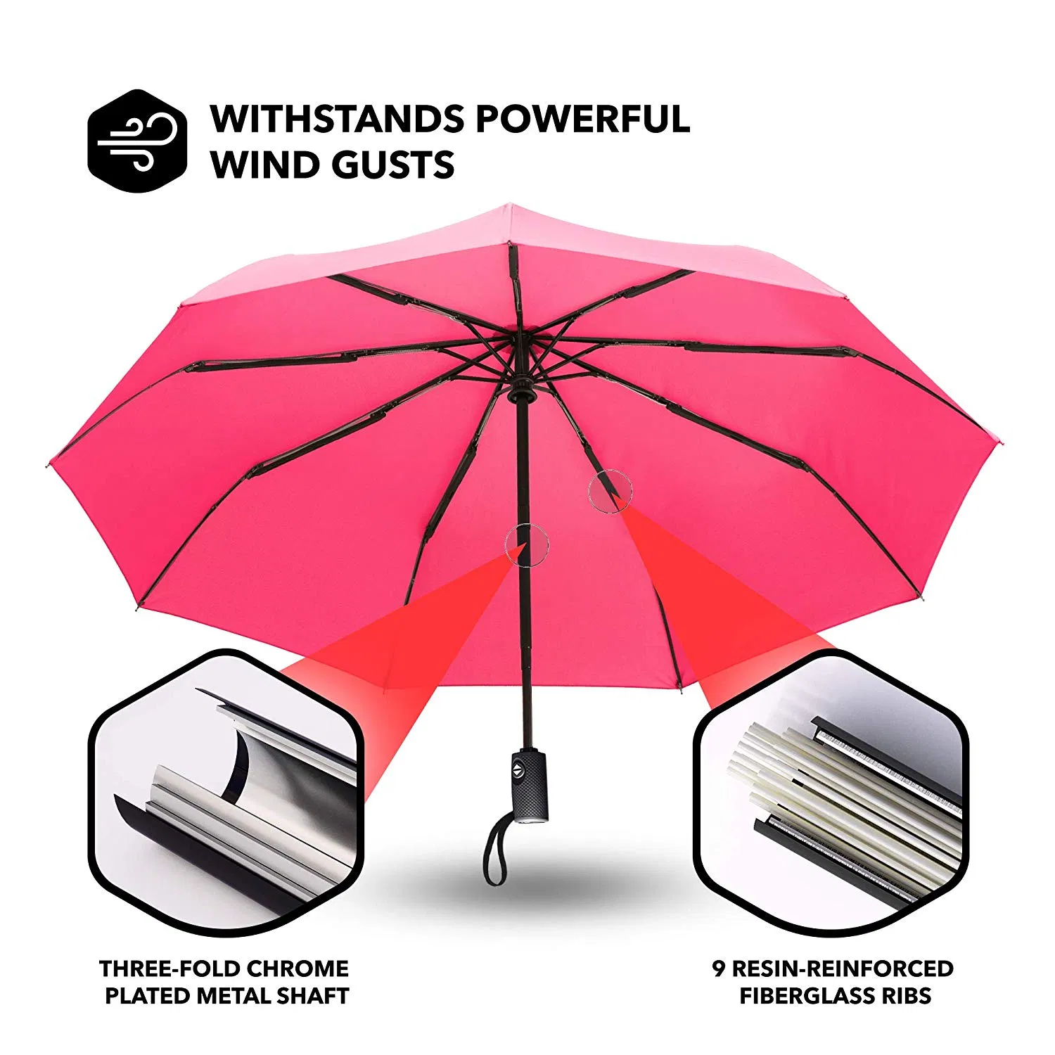 custom pink 3 fold auto umbrella with logo printing for girls