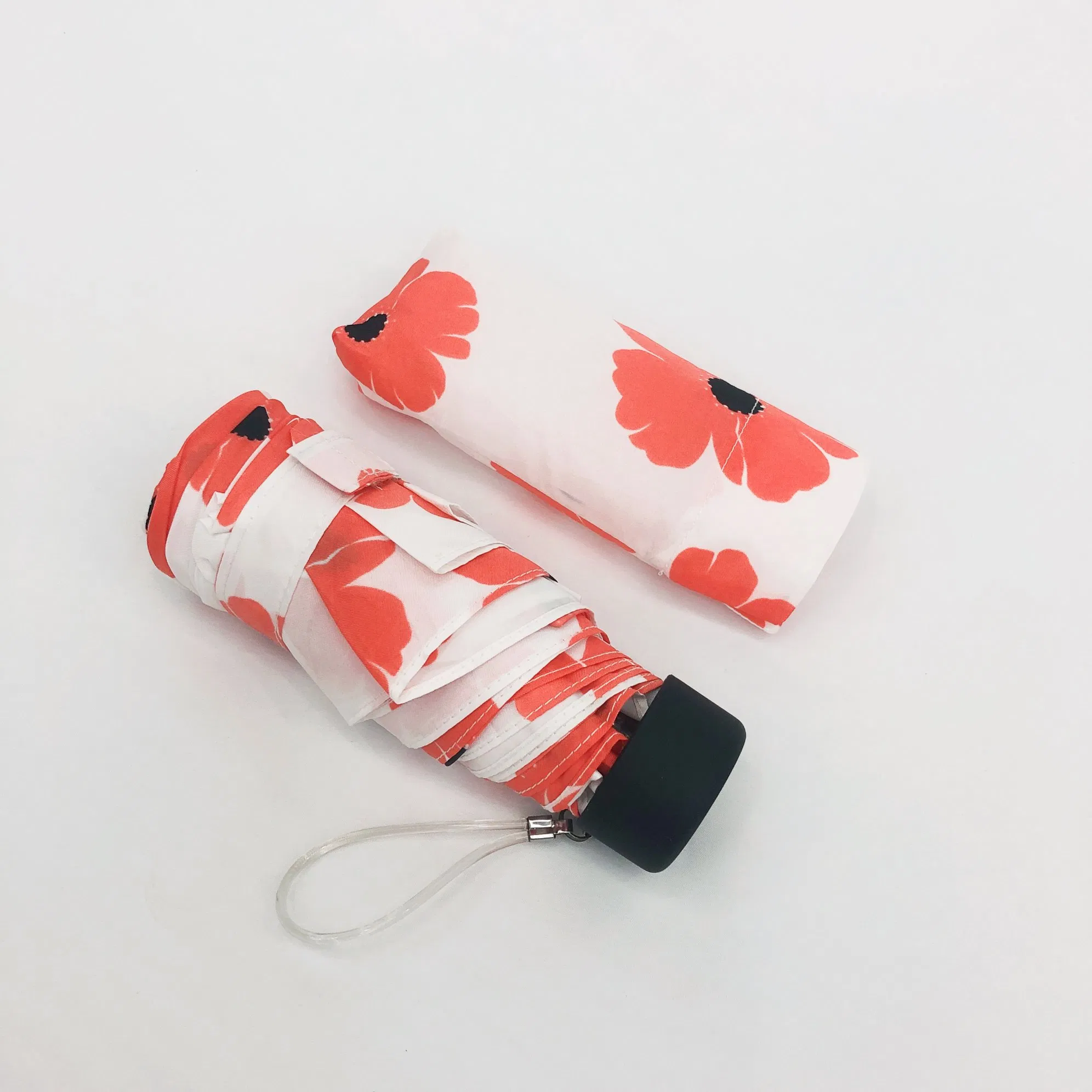 custom logo printing daisy flower mini 5 fold umbrella with pouch