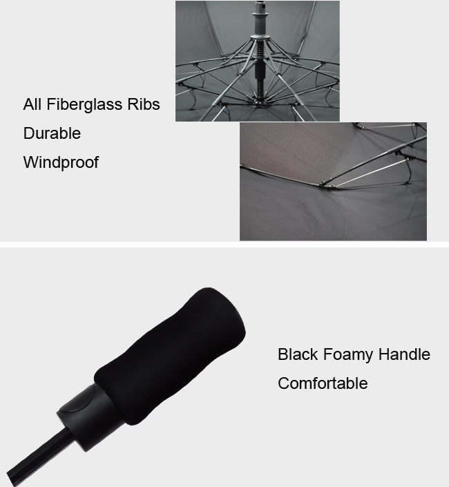 custom 25 inch black fiberglass auto open windproof umbrella