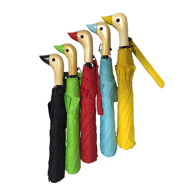 custom color logo duck handle fashion auto open folding umbrella for outdoor