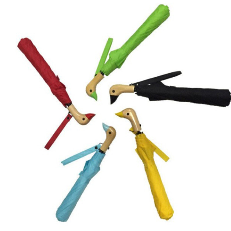 custom color logo duck handle fashion auto open folding umbrella for outdoor