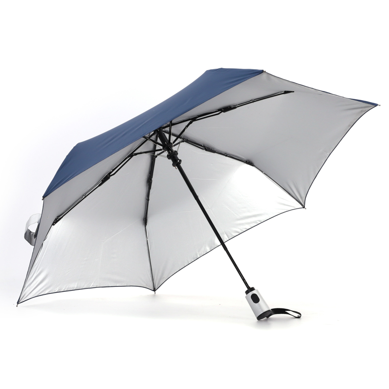 custom 3 fold automatic umbrella with silver coating