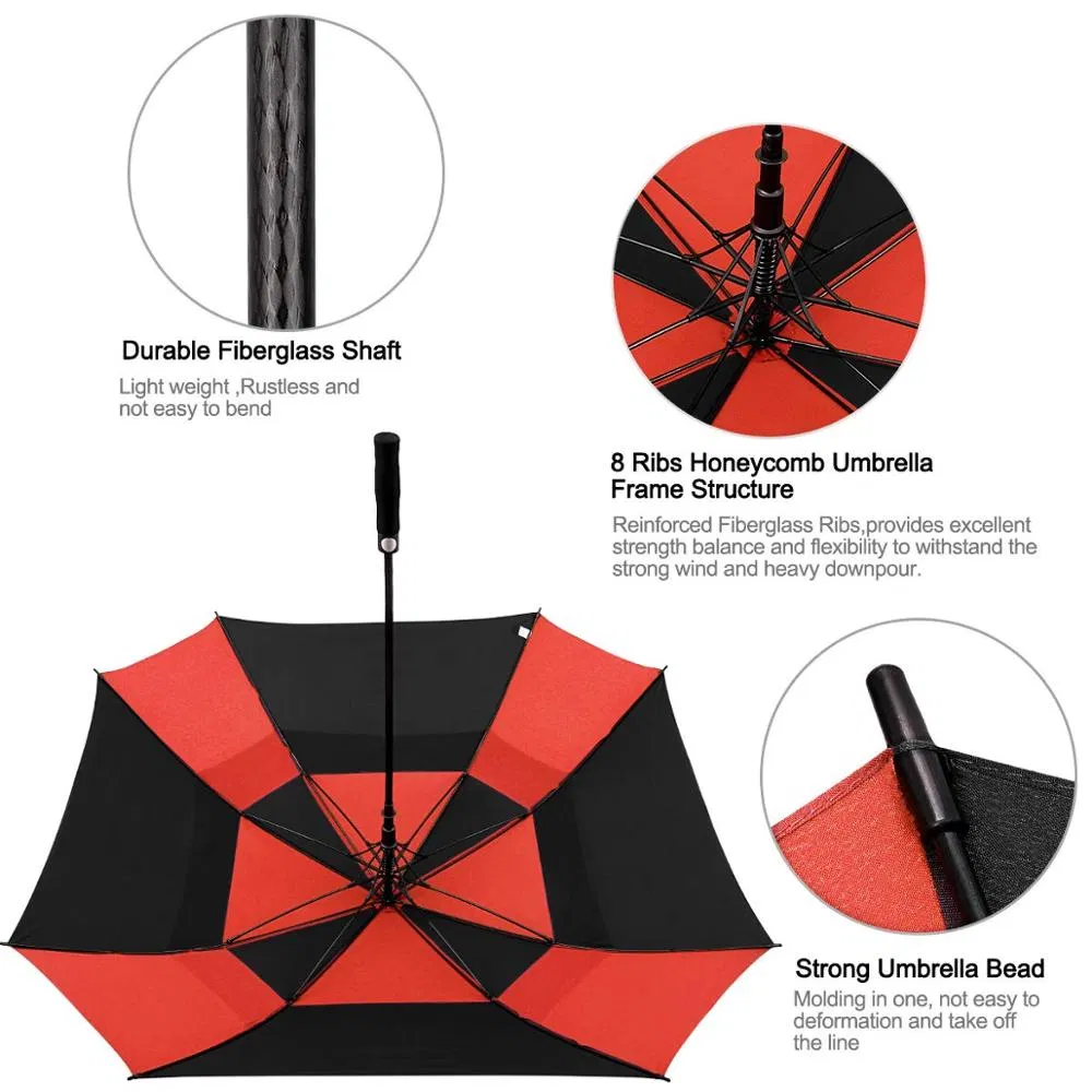 colorful windproof fiberglass automatic large golf umbrellas