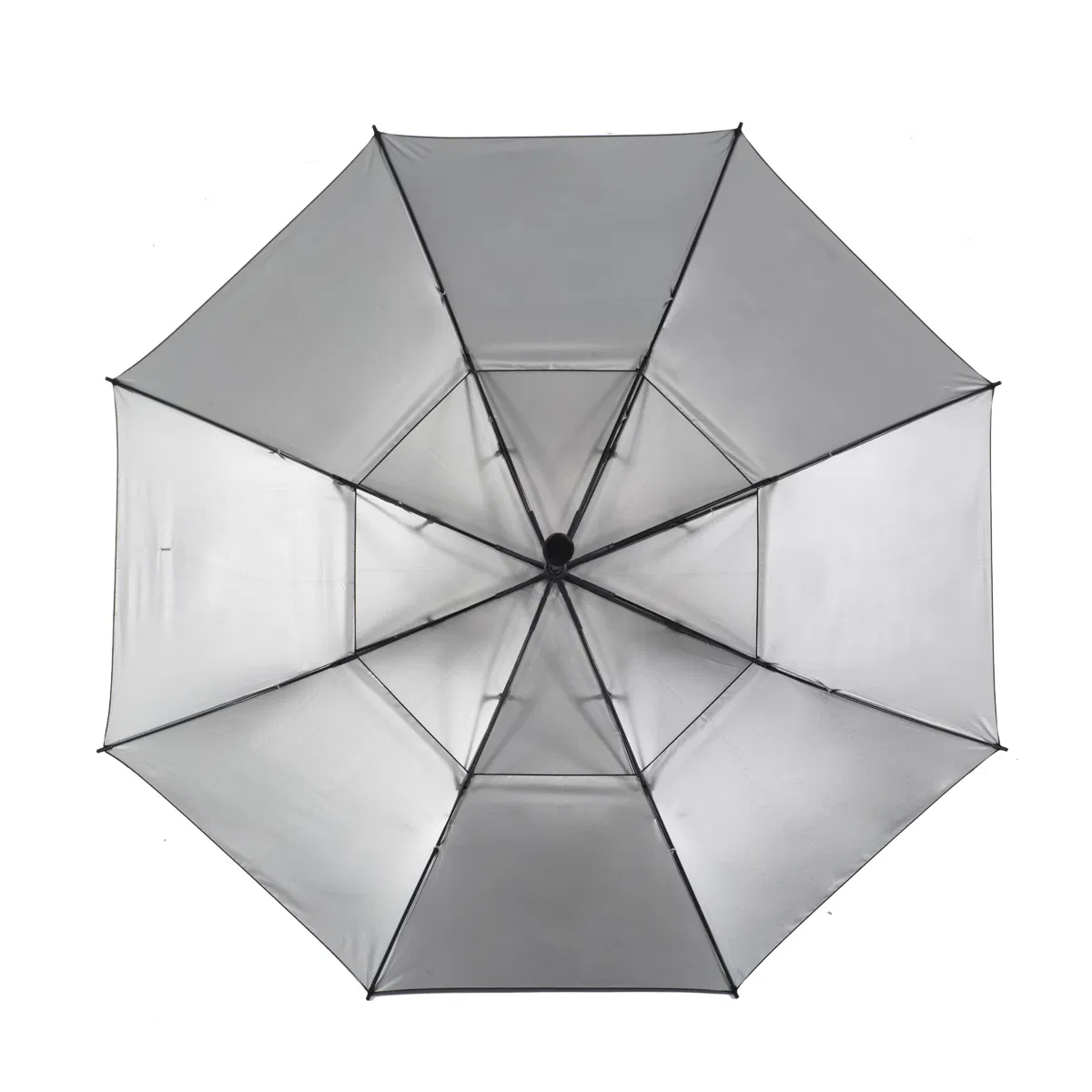 custom logo windproof golf umbrella with double layer silver fabric