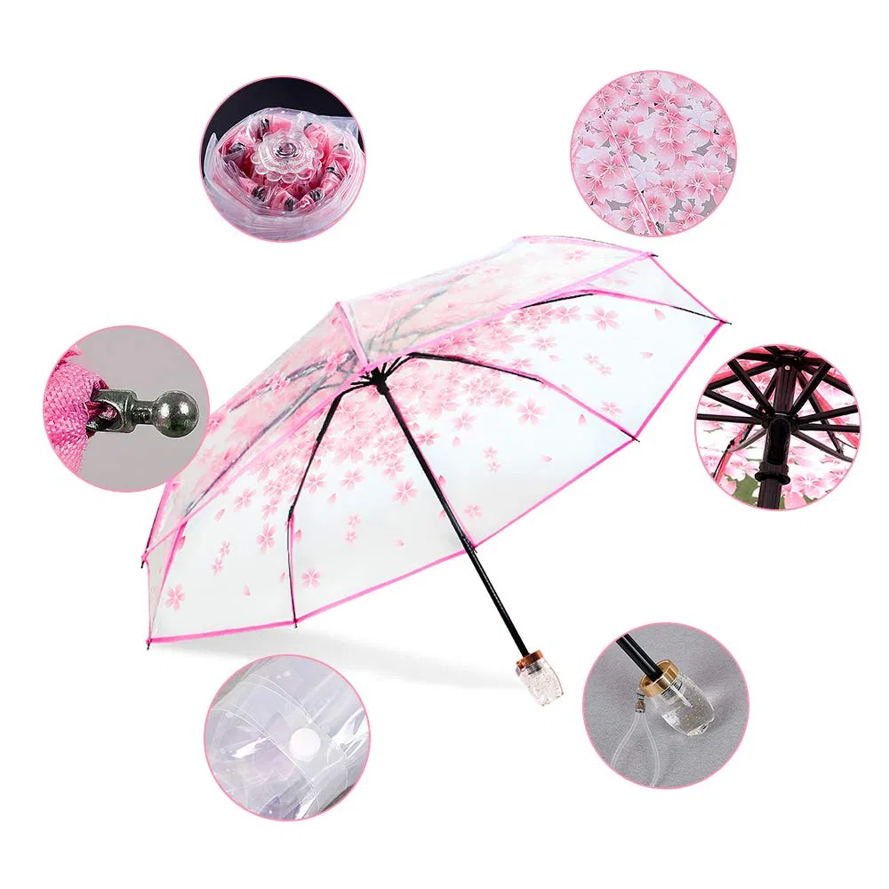 custom logo 21 inch 3 fold clear umbrella for women and kids