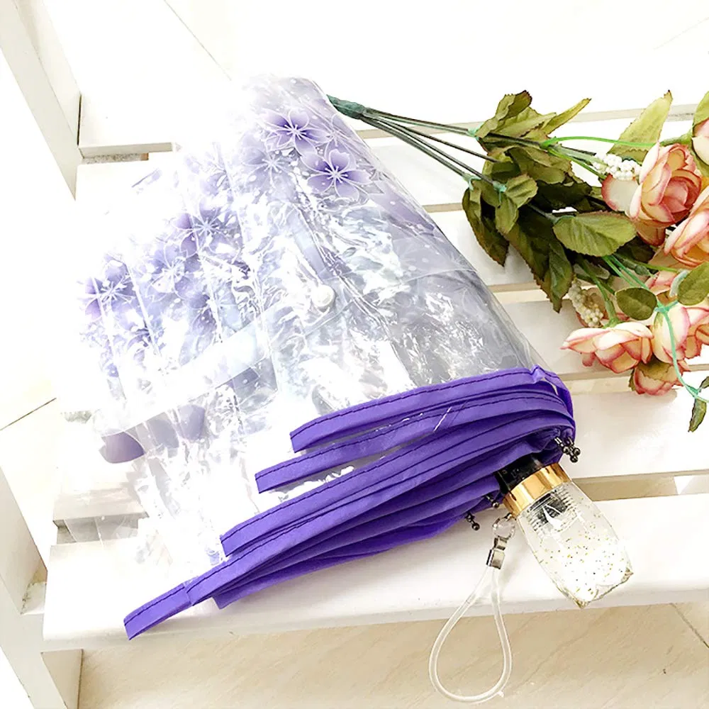 custom logo 21 inch 3 fold clear umbrella for women and kids