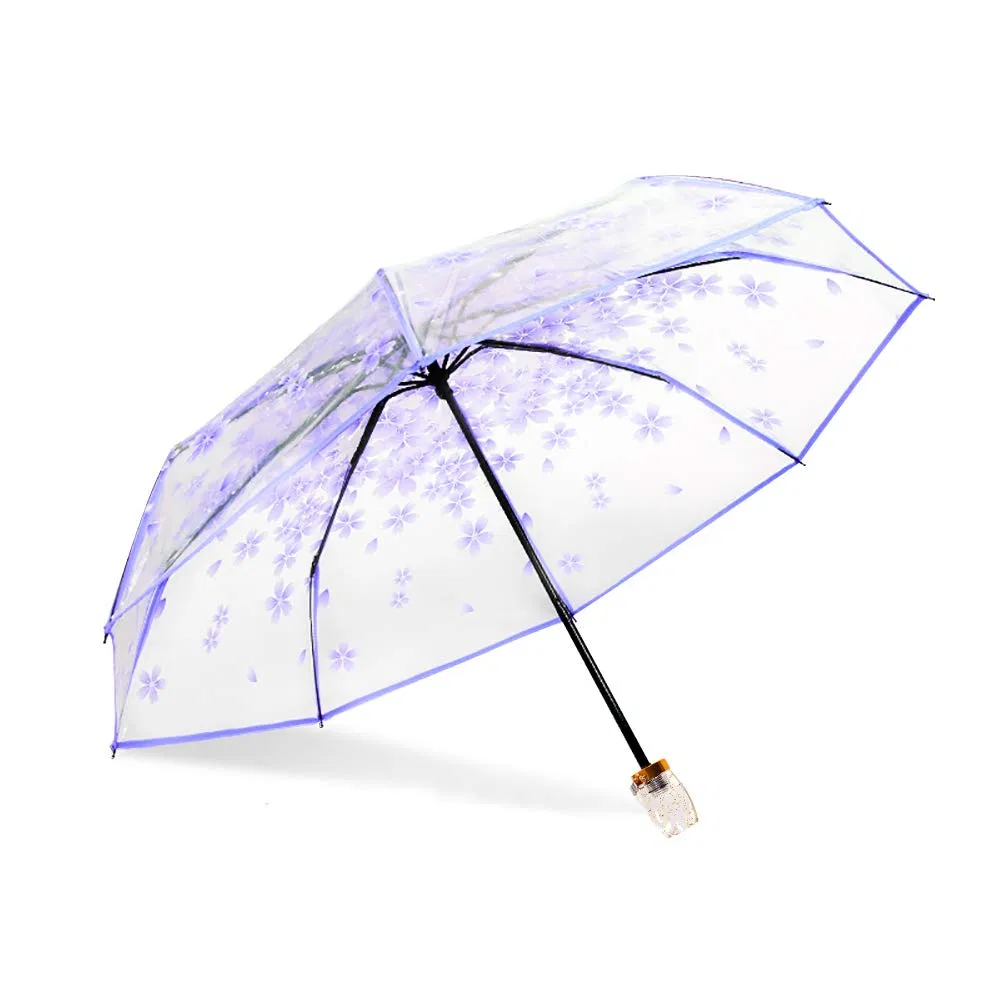 custom logo 21 inch 3 fold clear umbrella for women and kids