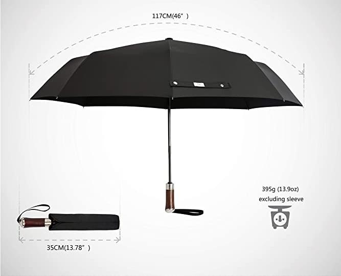 compact automatic travel umbrella with black leather handle for camping