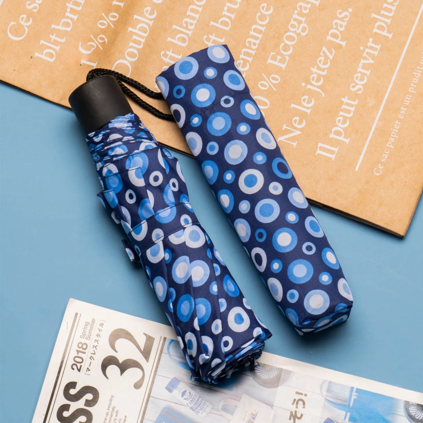 custom 3 fold heat transfer printed umbrellas for men, women, kids