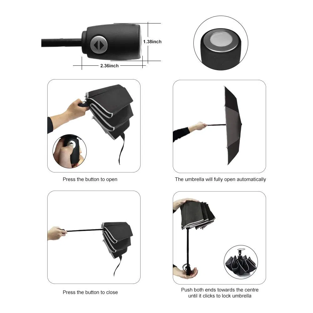 auto open 3 fold black rain umbrella with piping