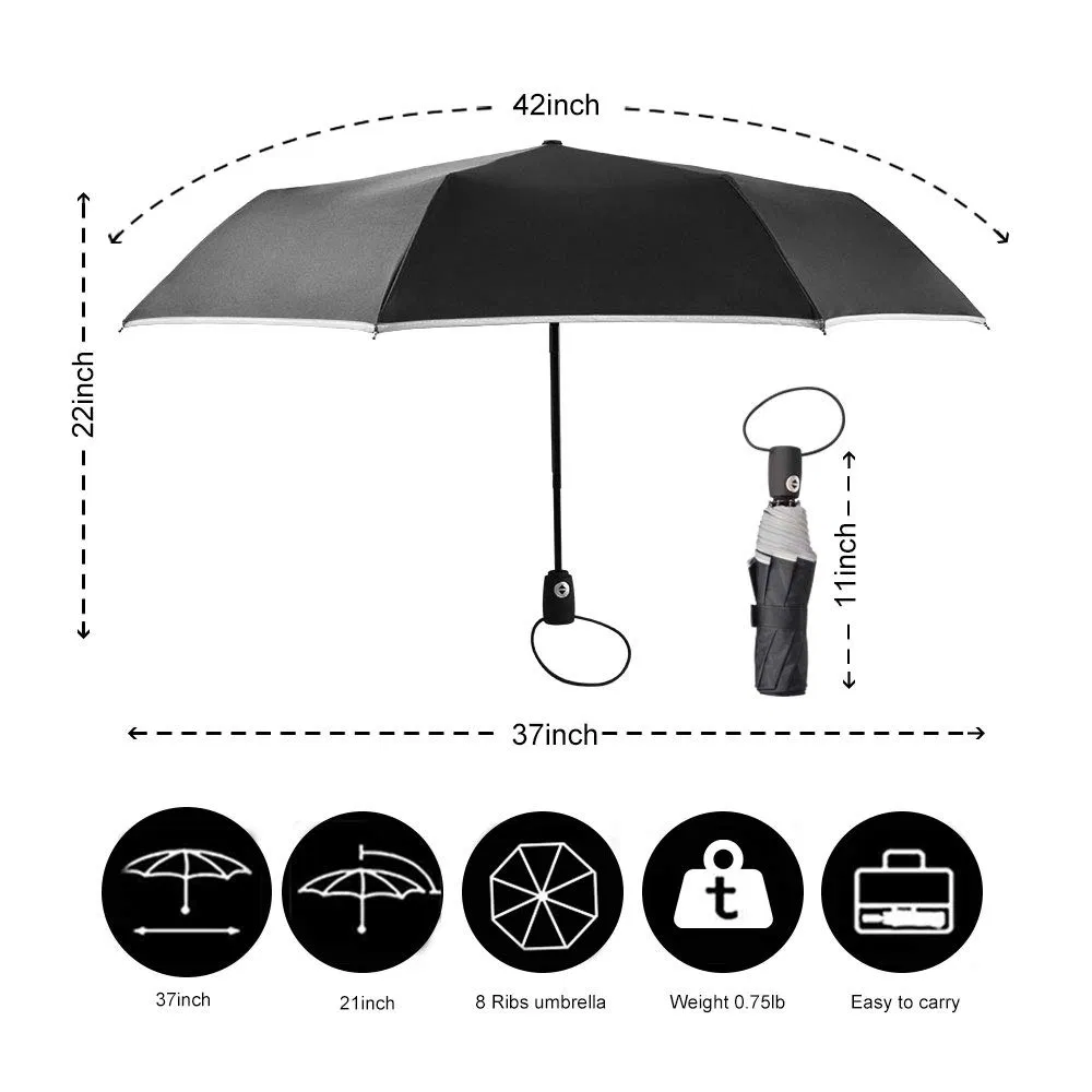 auto open 3 fold black rain umbrella with piping