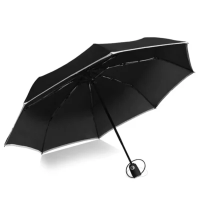 Auto Open 3-Fold Black Rain Umbrella with Piping