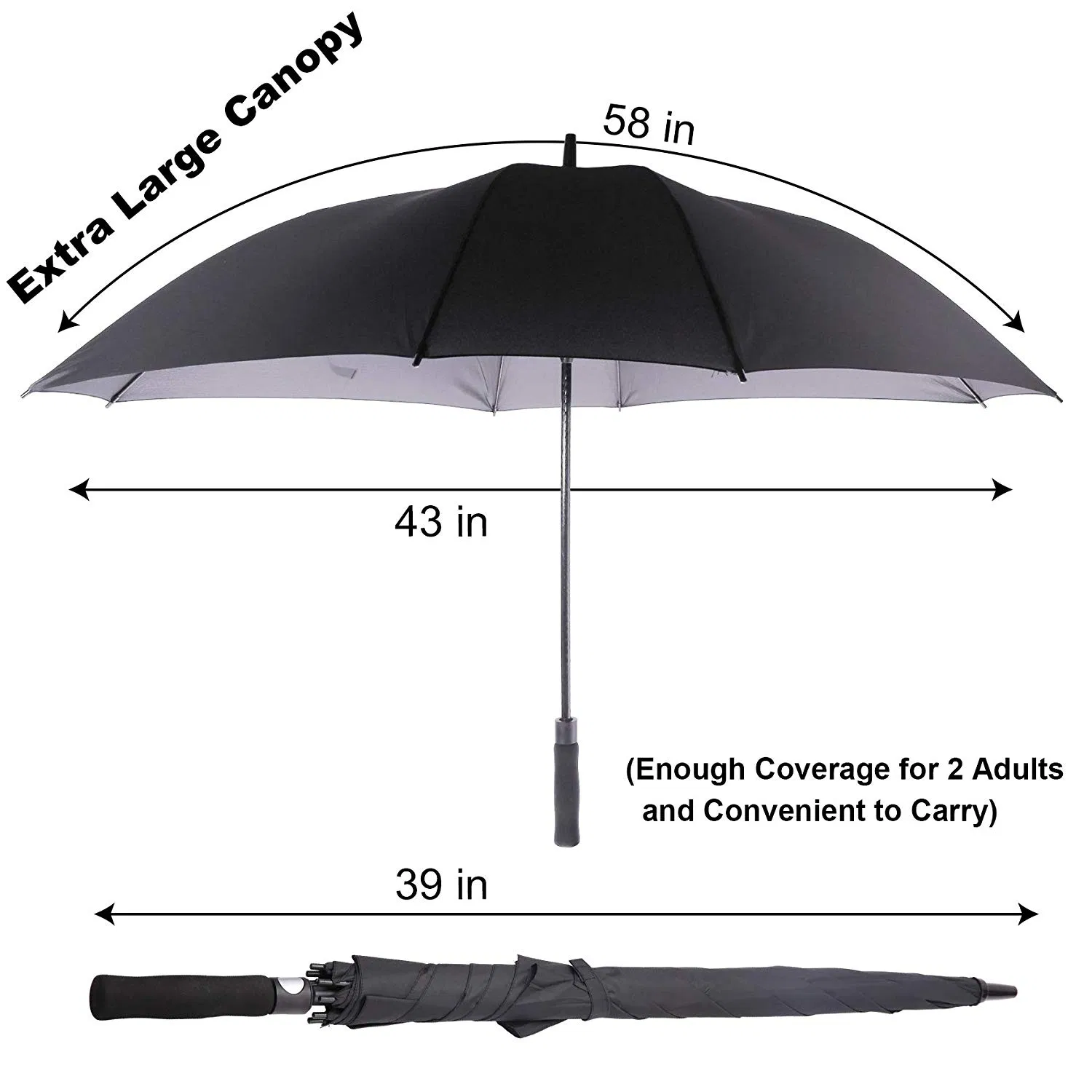 30 inch black windproof golf umbrella with straight handle