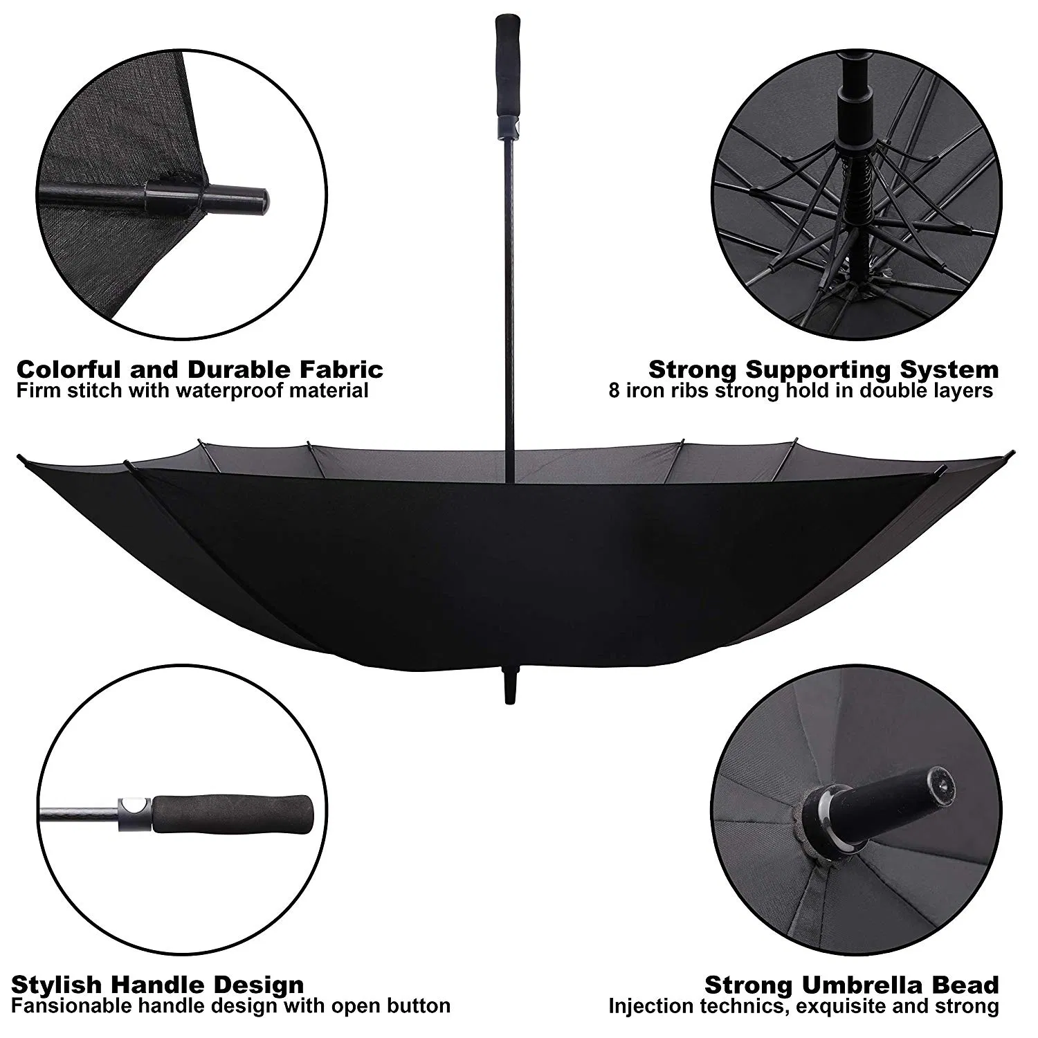 30 inch black windproof golf umbrella with straight handle