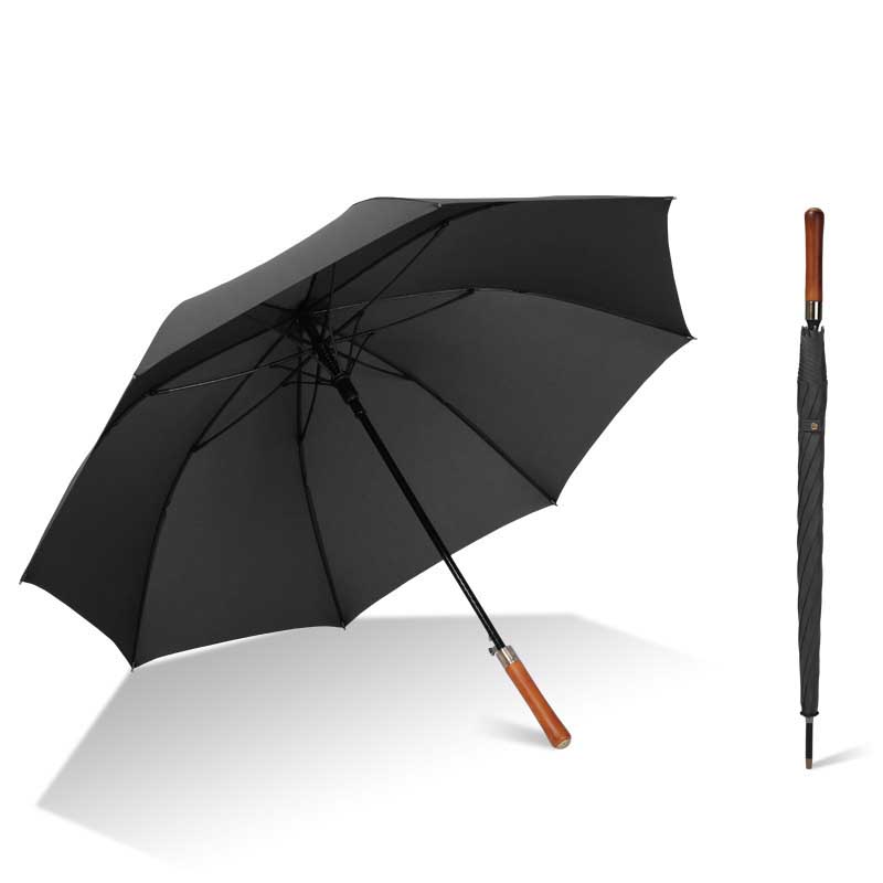 wholesale large double golf umbrella with solid wood handle