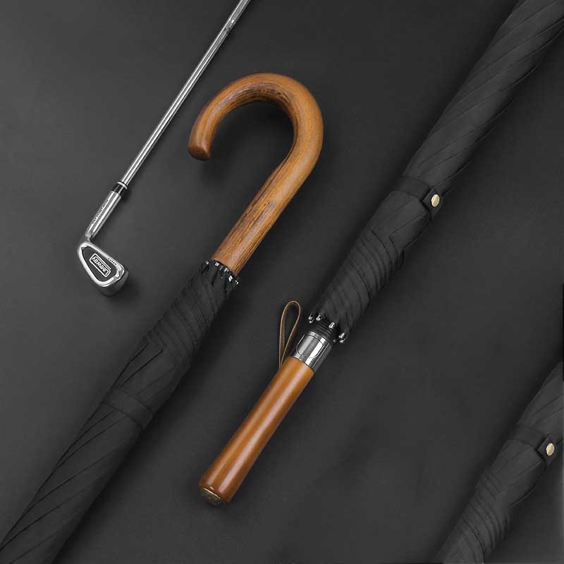 wholesale large double golf umbrella with solid wood handle